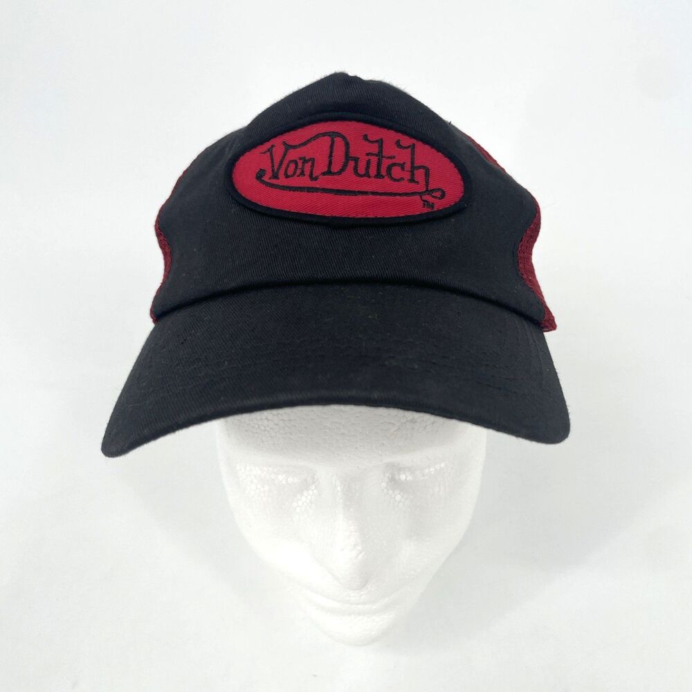 Von Dutch Hat Trucker Snap Back Black Red Mesh Logo Patch Cap Streetwear OSFM